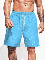 Drawstring Waist Non Stretch Allover Print Swim Trunks