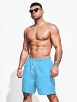 Drawstring Waist Non Stretch Allover Print Swim Trunks