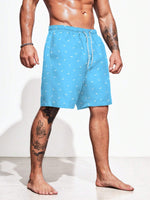 Allover Print Drawstring Swim Trunks