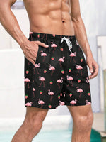 Non Stretch Boho Flamingo Drawstring Shorts With All Over Print