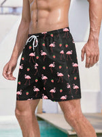 Non Stretch Boho Flamingo Drawstring Shorts With All Over Print