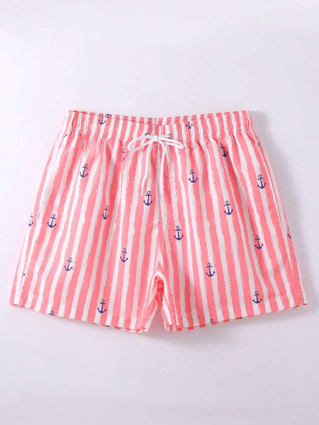 Striped Anchor Print Swim Shorts