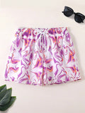 Allover Print Drawstring Waist Pocket Beach Shorts