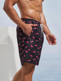 Allover Dolphin Print Swim Trunks With Pocket