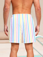 Colorful Striped Drawstring Waist Swim Shorts