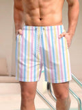 Colorful Striped Drawstring Waist Swim Shorts