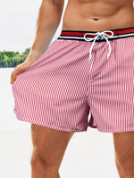 Striped Print Drawstring Waist Swim Shorts