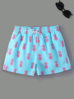 Pineapple Print Drawstring Waist Swim Trunks