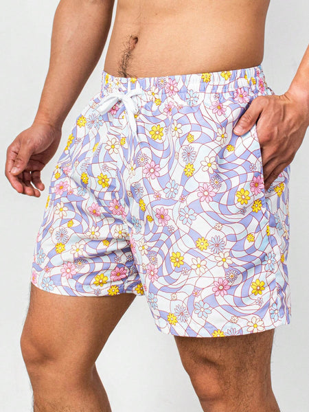 Drawstring Waist Floral Print Swim Shorts