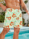 Floral Drawstring Waist Swim Trunks