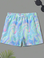 Allover Print Drawstring Waist Swim Trunks