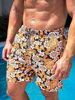 Drawstring Waist Floral Printed Swim Trunks