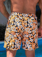 Drawstring Waist Floral Printed Swim Trunks