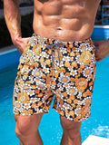 Drawstring Waist Floral Printed Swim Trunks