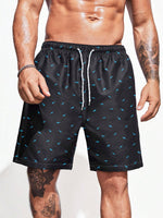 Drawstring Waist Non Stretch Allover Print Swim Trunks