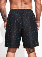 Allover Print Drawstring Swim Trunks