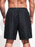 Drawstring Waist Non Stretch Allover Print Swim Trunks