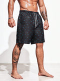 Drawstring Waist Non Stretch Allover Print Swim Trunks