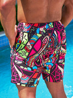 Patterned Drawstring Swim Trunks