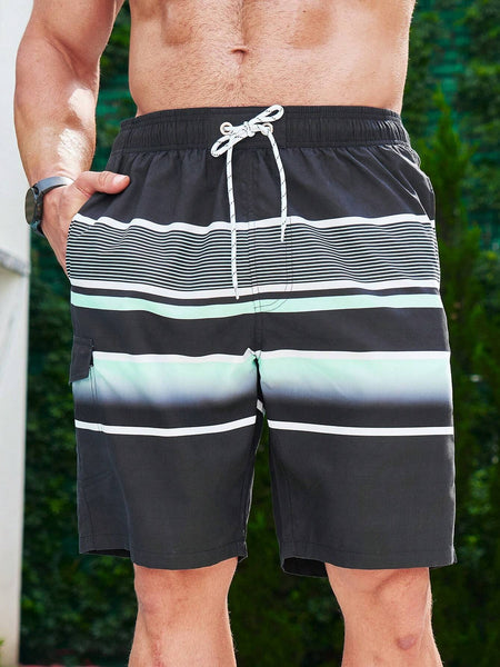 Striped Drawstring Waist Beach Shorts