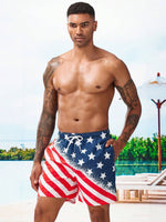 Flag Print Drawstring Waist Swim Shorts