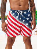 Flag Print Drawstring Waist Swim Shorts