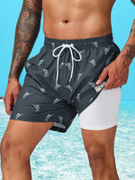 Compression Liner Allover Print Swim Trunks