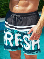 Tropical Print Drawstring Waist Beach Shorts