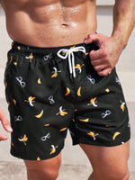 Banana Print Drawstring Waist Swim Trunks