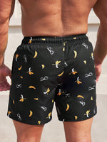 Banana Print Drawstring Waist Swim Trunks