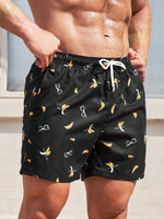 Banana Print Drawstring Waist Swim Trunks