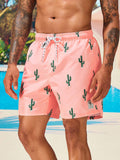 Cactus Print Letter Patch Swim Trunks