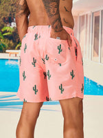 Cactus Print Letter Patch Swim Trunks