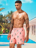 Cactus Print Letter Patch Swim Trunks