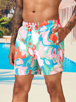 Allover Print Letter Patched Swim Trunks