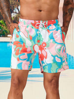 Allover Print Letter Patched Swim Trunks