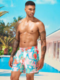 Allover Print Letter Patched Swim Trunks