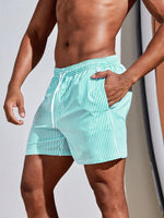 Vertical Striped Drawstring Swim Shorts