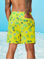 Fruit And Vegetable Print Drawstring Swim Trunks