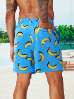 Banana Print Drawstring Waist Swim Trunks