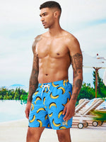 Banana Print Patched Detail Swim Trunks