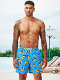 Banana Print Patched Detail Swim Trunks