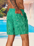 Striped Patched Waist Swim Trunks