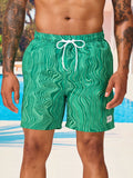 Striped Patched Waist Swim Trunks