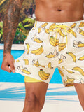 Drawstring Waist Banana Print Swim Trunks