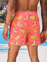 Drawstring Waist Banana Print Swim Trunks