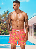 Drawstring Waist Banana Print Swim Trunks