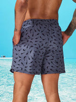 Allover Print Drawstring Waist Slight Stretch Swim Trunks