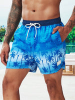 Coconut Tree Print Swim Trunks With Pocket