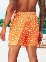 Allover Print Drawstring Waist Slight Stretch Swim Trunks